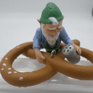 Vintage 1987 Hallmark Elf Salting A Pretzel Christmas Ornament